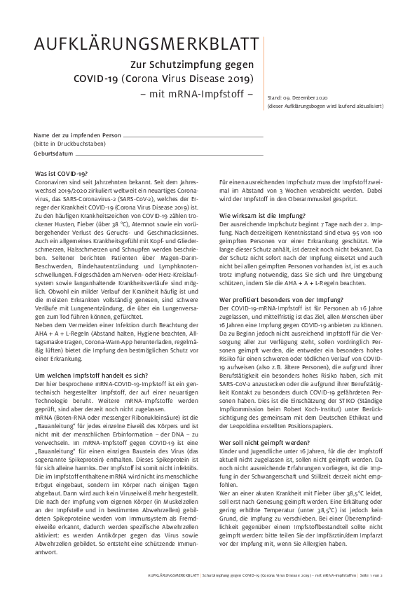 COVID 19 Aufklärung